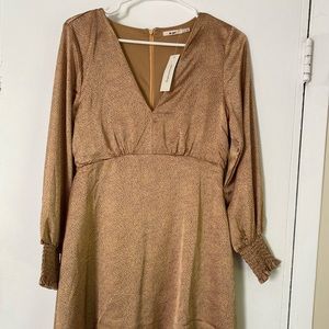 Francesca’s Bronze & Black-Dotted Satin Dress Sz M